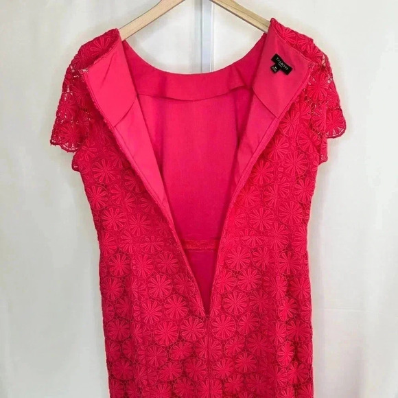 Talbots LaRosa Lace Size 8P Dress Short Sleeve Coral Pink Floral Lace Crochet - Picture 5 of 11
